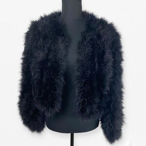 Vintage Black Maribou Ostrich Feathered Fur Jacket Cape L
